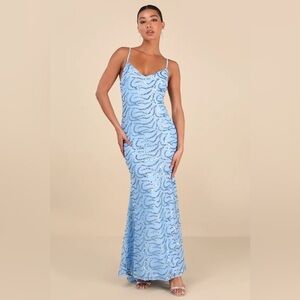 Lulus Mesmerizing Demeanor Light Blue Sequin Backless Mermaid Maxi Gown - Women